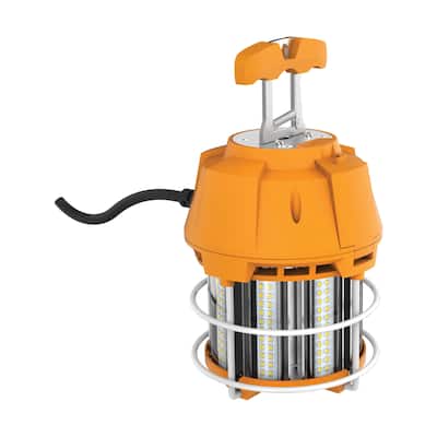60 Watt LED Hi-Lumen Temporary High Bay Caged Lamp 5000K Integrated Cord and Plug and Hook 120 Volts - Orange