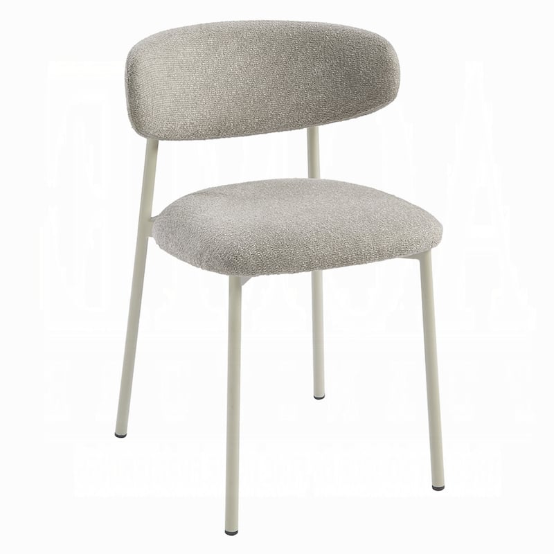 Sinra Side Dining Chair Set of 2, Light Gray Fabric, White Metal Frame
