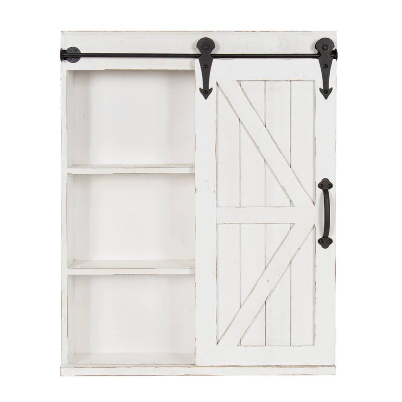 Cates Decorative Wood Wall Cabinet with Vanity Mirror and Barn Door