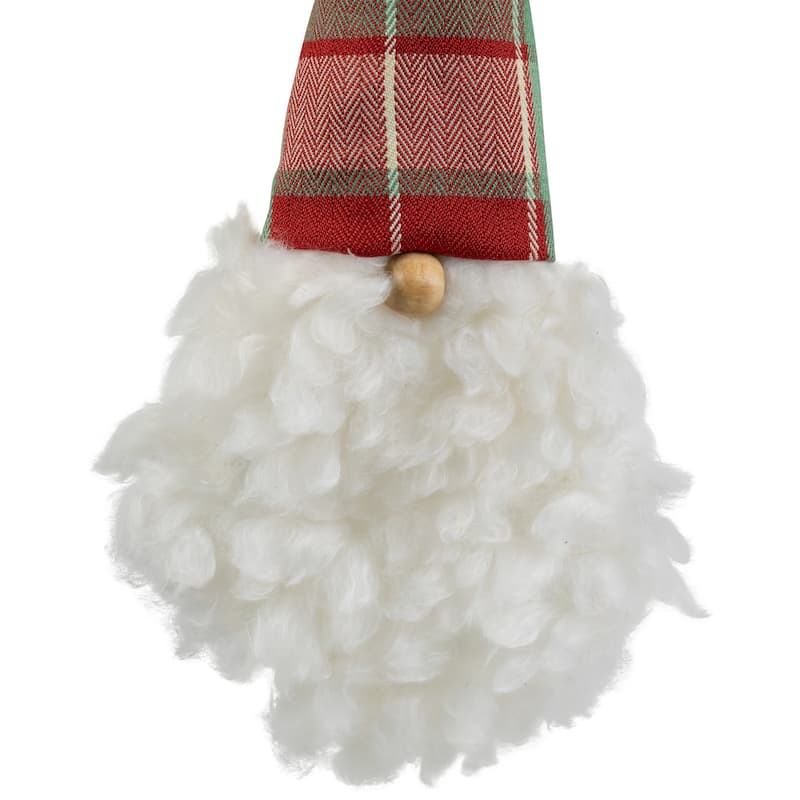 11" Plaid Green and Red Santa Head With a Warm Hat Christmas Ornament