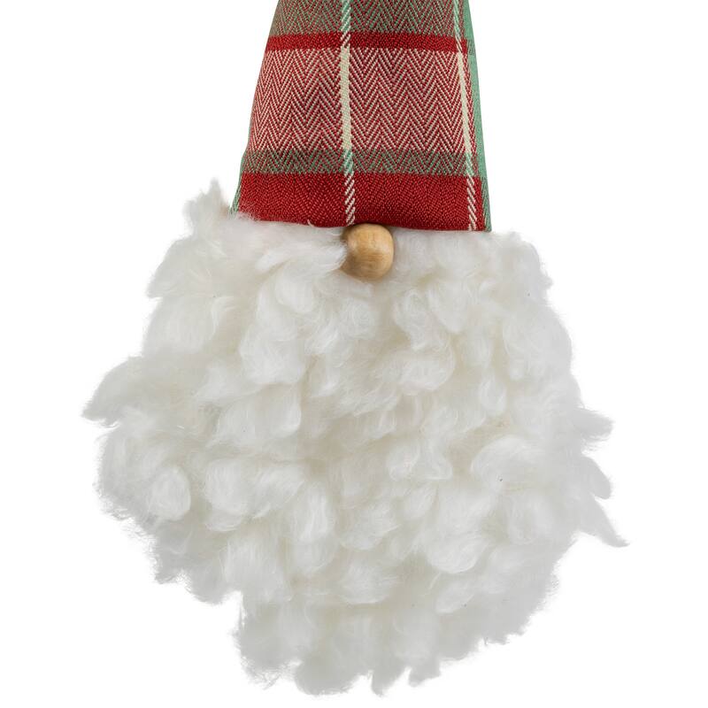 Santa Head With Plaid Hat Christmas Ornament - 11" - Green and Red