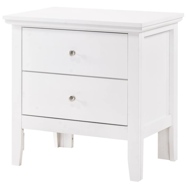 Modern 24-in Double-Drawer Nightstand with Metal Knob - White