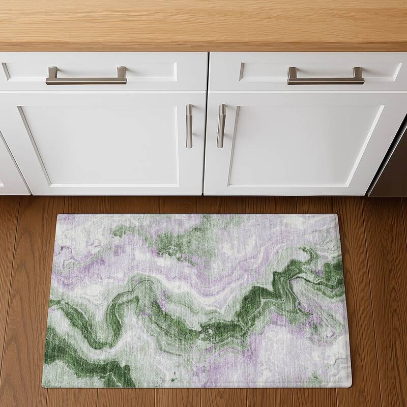 Premium Washable Super Soft Abstract Chic Mayfield Rug - Olive - 1'8" x 2'6"