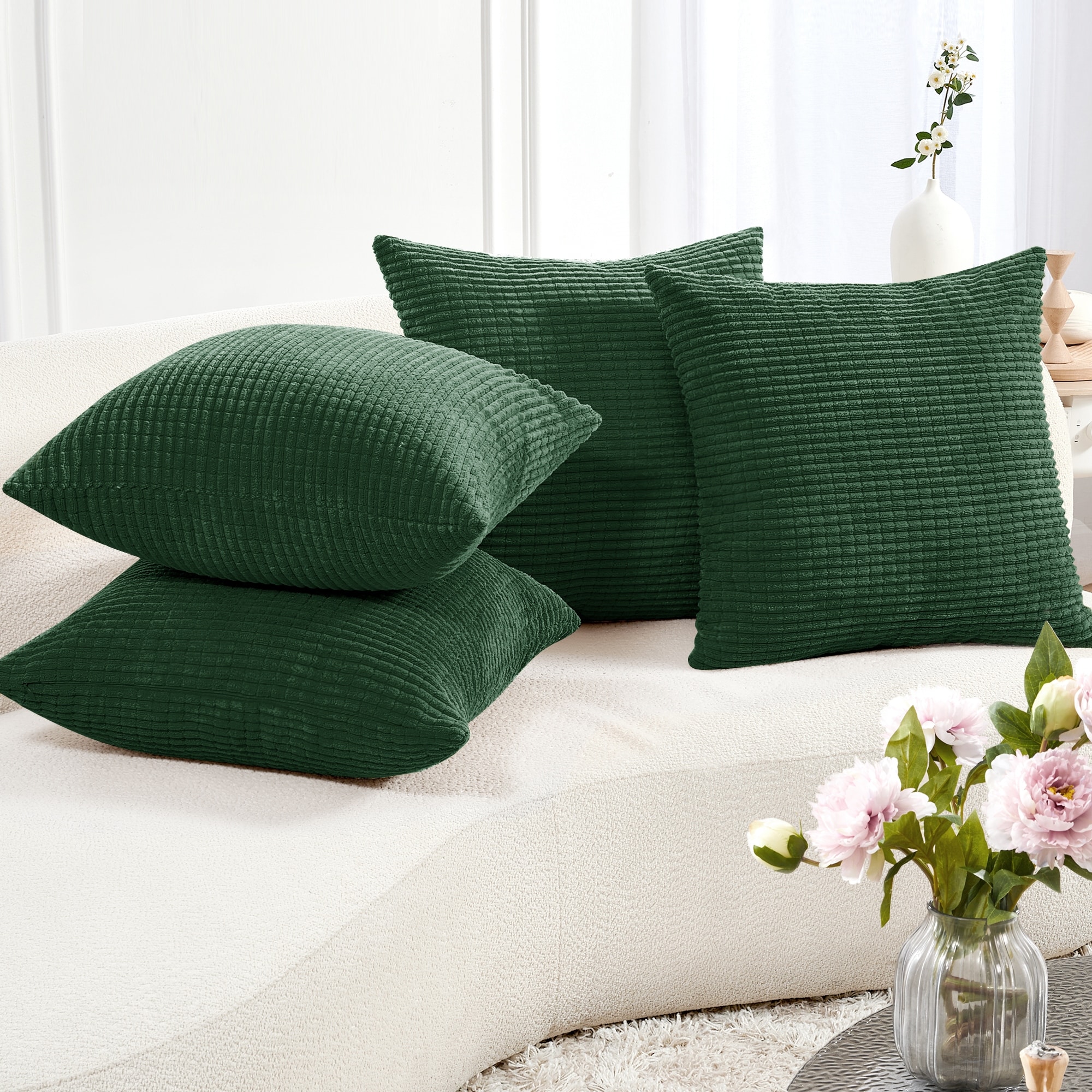 Deconovo Throw Pillow Covers, Corduroy Striped Decorative Covers, Set of 4