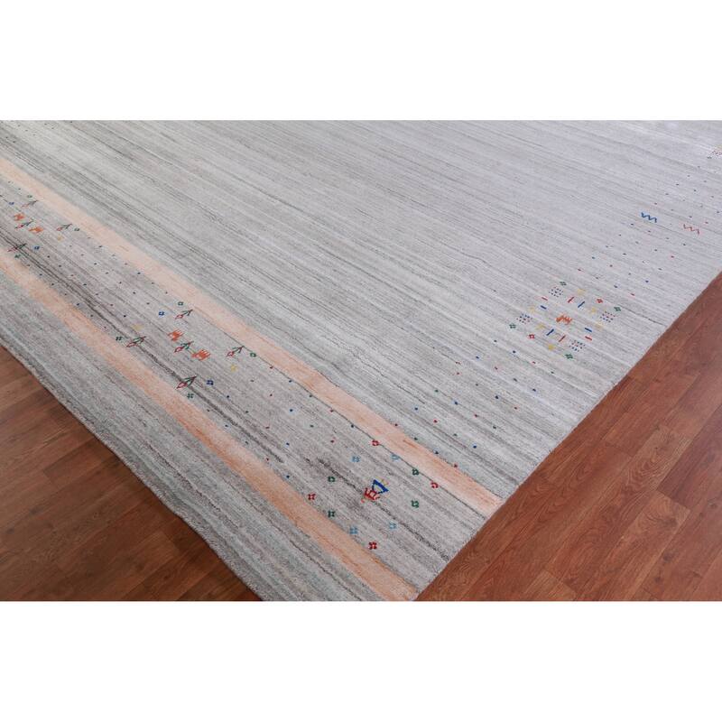 Striped Gabbeh Area Rug Hand-Knotted Oriental Wool Carpet - 9'4" x 12'5"