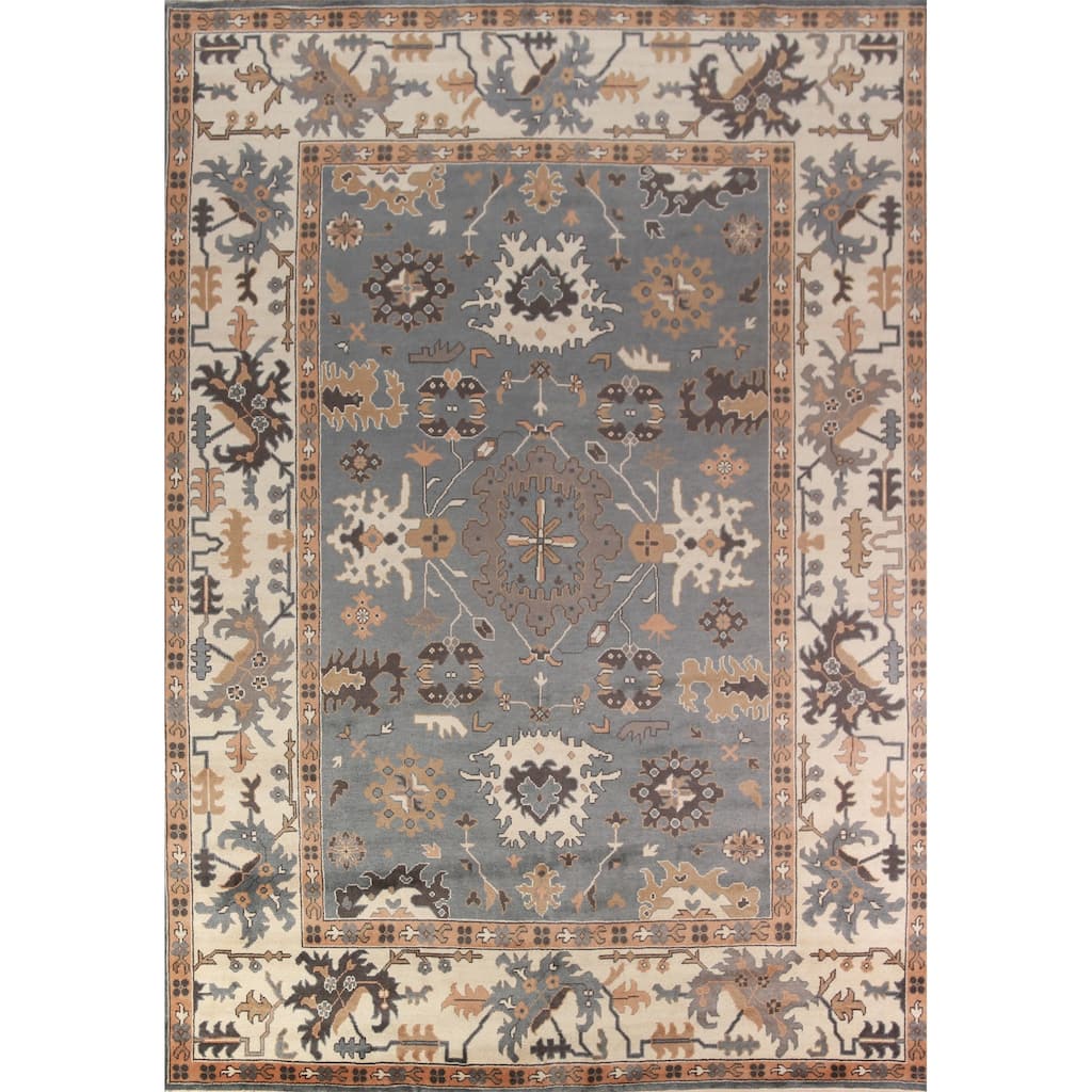 Gray Ivory Oushak Indian Large Rug Hand-Knotted Wool Carpet - 10'2" x 13'11"