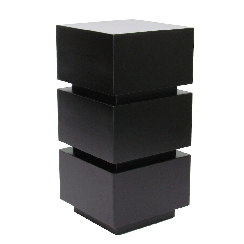 16 in. Antique Black Square Wood End Table with Pedestal Base