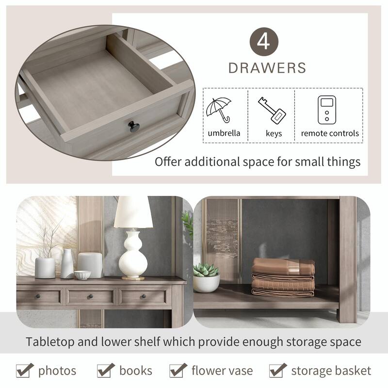 63'' Console Table with Storage Drawers and Bottom Shelf