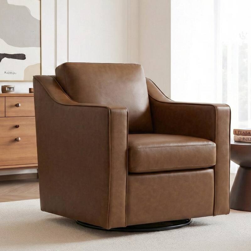 30" W Modern Accent Swivel Chair Comfy Upholstered Armchair - Coffee/ Vegan Leather