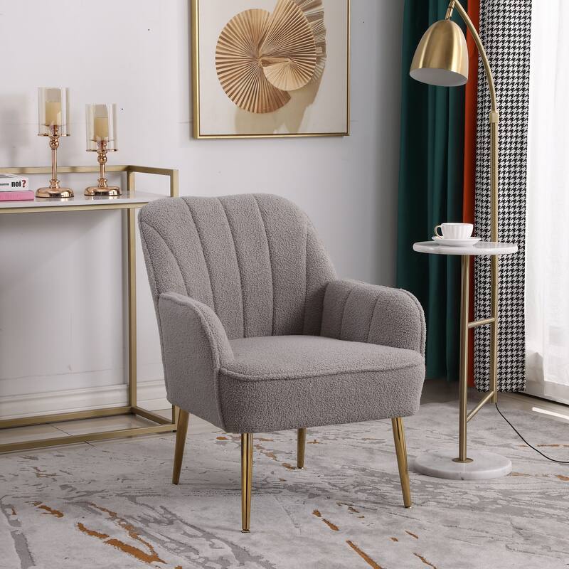 Modern Mid Century Chair Velvet Armchair Wingback Chairs Accent Chairs - Light Grey