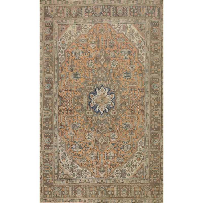 Hand Knotted Oriental 100% Wool Carpet Traditional Floral Oranges & Rust Tabriz Area Rug - 9' 5'' X 6' 5''