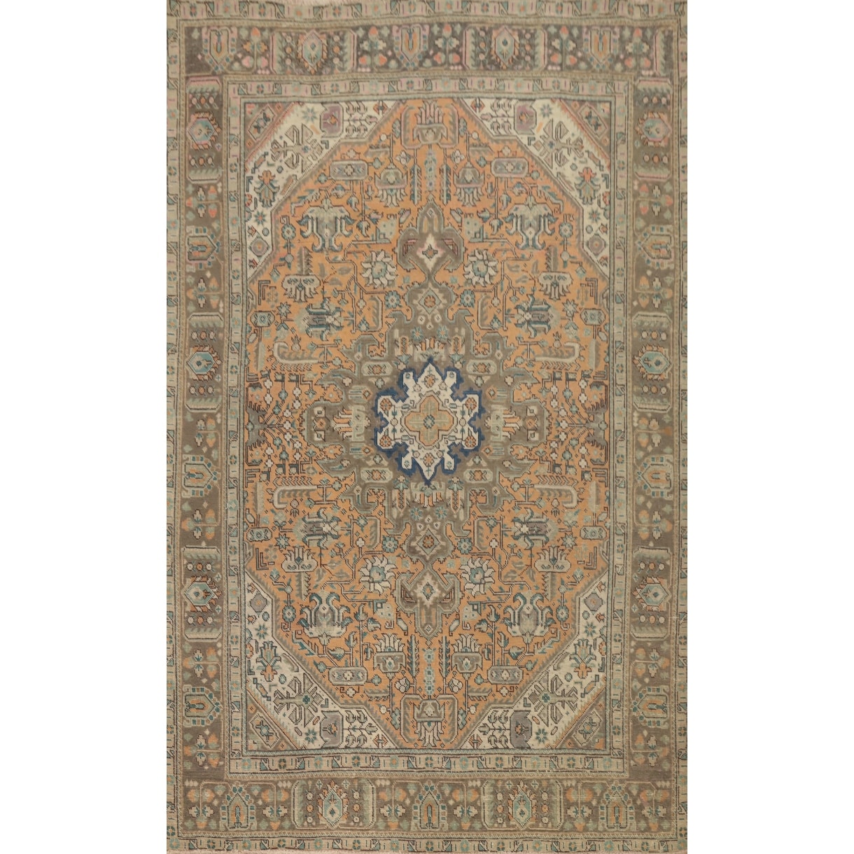 Hand Knotted Oriental 100% Wool Carpet Traditional Floral Oranges & Rust Tabriz Area Rug - 9' 5'' X 6' 5''