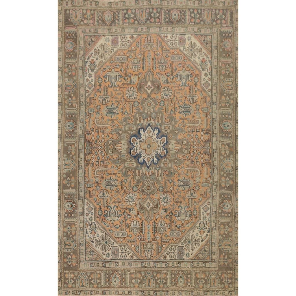 Hand Knotted Oriental 100% Wool Carpet Traditional Floral Oranges & Rust Tabriz Area Rug - 9' 5'' X 6' 5''