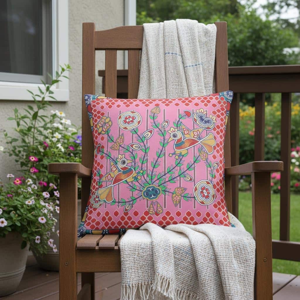 HomeRoots 20" x 20" Pink Peacock Blown Seam Floral Indoor Outdoor Throw Pillow - 20.00' X '5.00' X '20.00