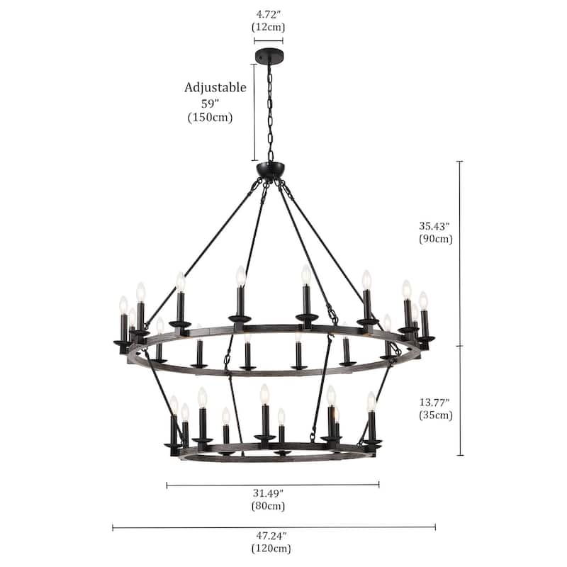 26-Lights Multi Tiers Farmhouse Wagon Wheel Chandelier - 47.2"D×4.7"W×108.2"H(Adjustable)