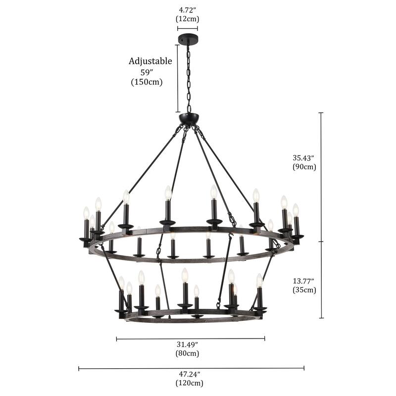 Black 26-Light Classic Farmhouse 2-Tier Wagon Wheel Candle Style Chandelier
