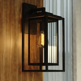 VAXCEL Filmore 16 in. H 1-Light Black Transitional Outdoor Wall Sconce, Durable Metal, Clear Glass Shade, LED Compatible