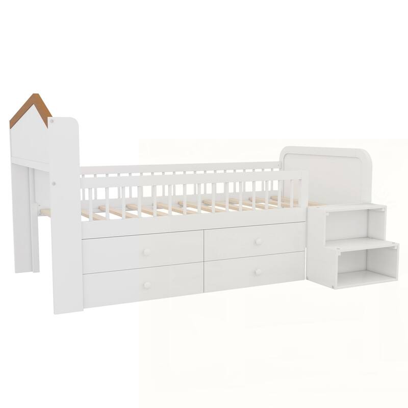 Wooden Twin Loft Bed with House Shape Headboard