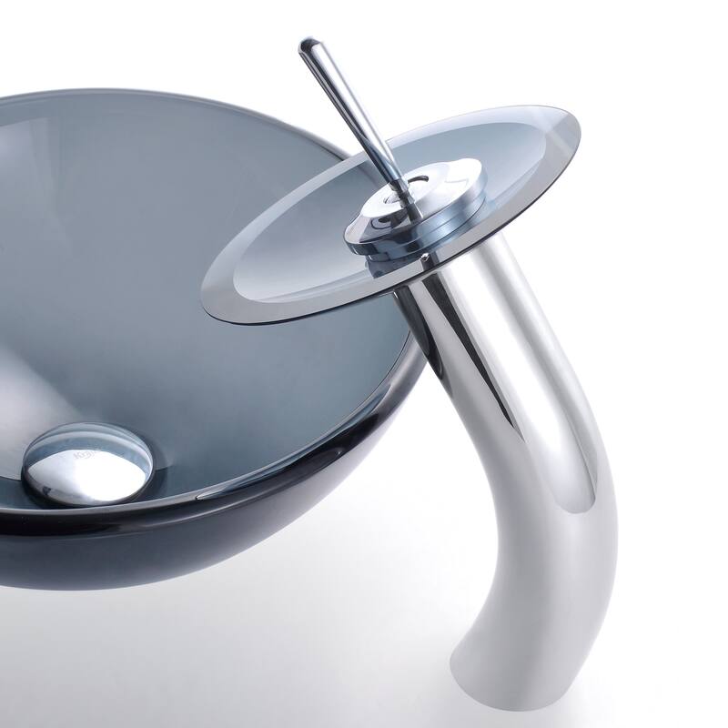 Kraus 14" Clear Black Glass Vessel Bathroom Sink - Includes Pop-Up