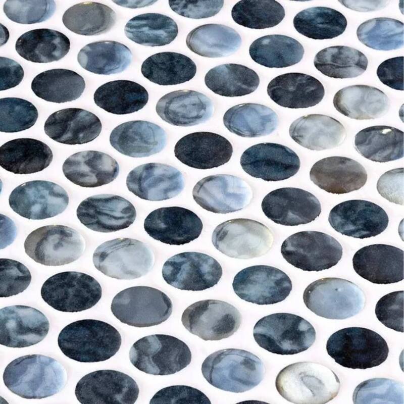 The Tile Life Eterna Penny 12x12 Grey Round Glass Mosaic Floor, Wall & Backsplash Tile