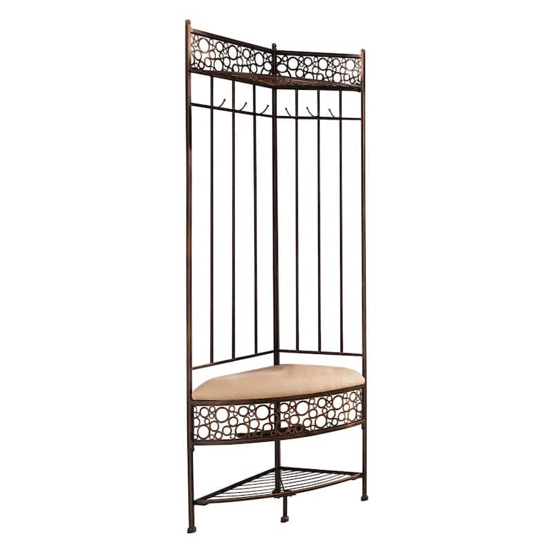 Copper Metal Corner Hall Tree with Storage Bench Hooks and Shoe Rack - 71'' H X 26'' W X 19'' D