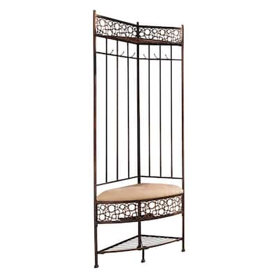 Copper Metal Corner Hall Tree with Storage Bench Hooks and Shoe Rack - 71'' H X 26'' W X 19'' D
