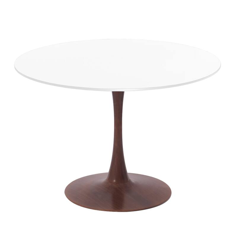 Bristol 40" Round Dining Table with MDF Top and Walnut Steel Pedestal Base for Modern Kitchen and Dining Room - White