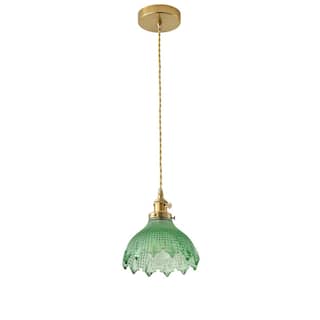 Modern 1 Light Dark Green Glass Pendant Light Electroplated Brass Ceiling Fixture