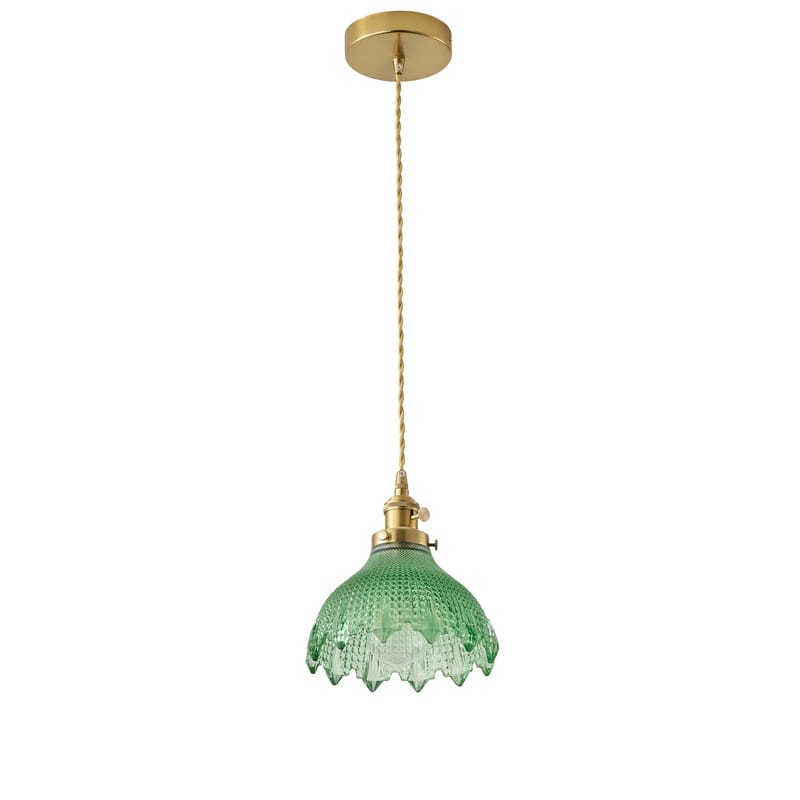 Modern 1 Light Dark Green Glass Pendant Light Electroplated Brass Ceiling Fixture