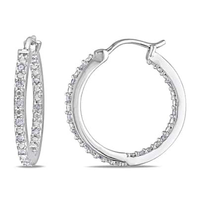 Miadora Sterling Silver 1/4ct TDW Diamond Hoop Earrings