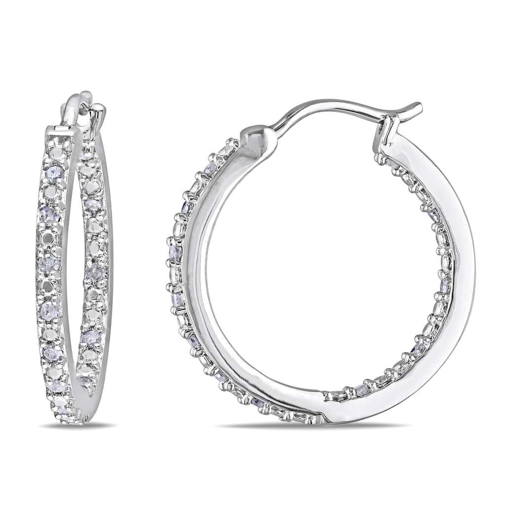 Miadora Sterling Silver 1/4ct TDW Diamond Hoop Earrings