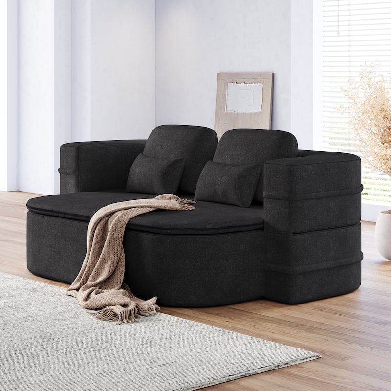 75''2-in-1 Foldable Sofa,Convertible Sleeper Foam Chenille Floor folding Sofa Bed with Multi Functional Blanket,Lounge Sofa