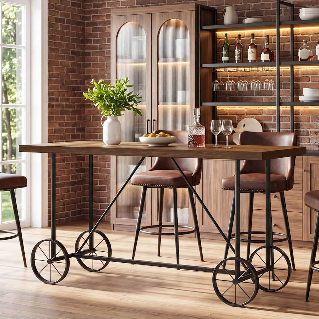 63 Inch Bar Table, Industrial Rectangular High Top Bar Pub Table
