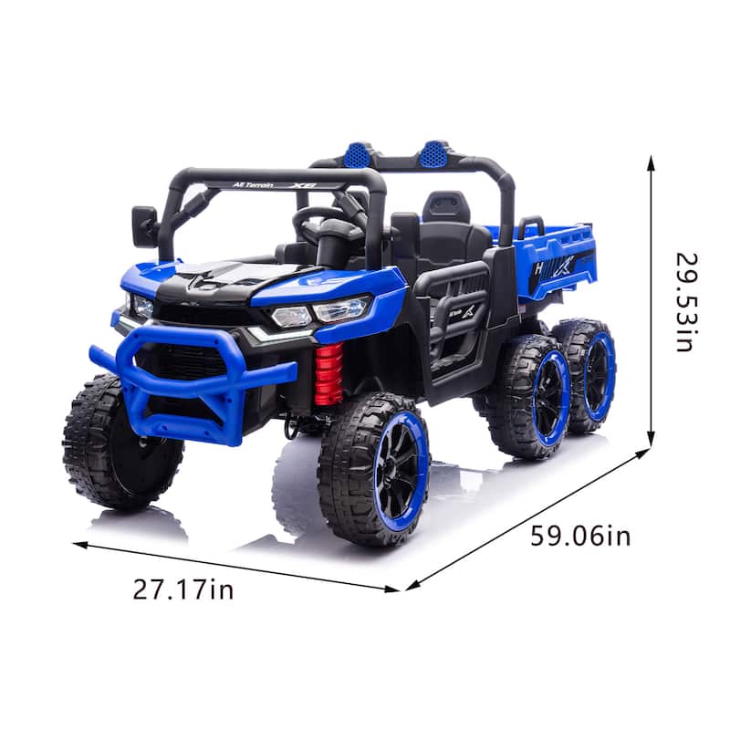 24V 2-Seater Kids Ride On 6-Wheel Dump Truck with Remote Control, 4WD, Suspension, Bluetooth Music, USB & Shovel Toy
