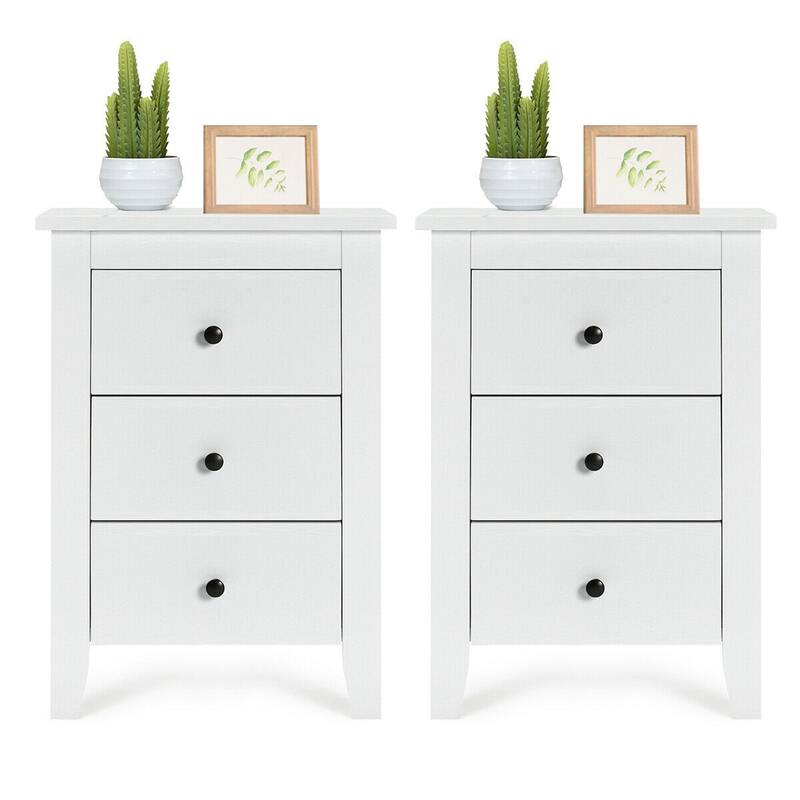 Costway 1PC/2PCS Nightstand End Beside Sofa Table w/ 3 Drawers Bedroom
