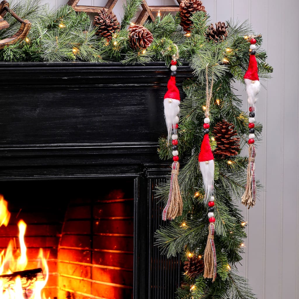 18.5" Wood Bead Santa Gnome Tassel Ornament Set of 3