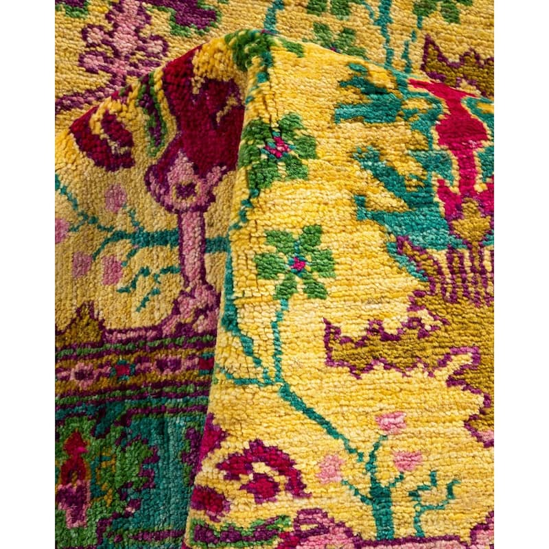 Overton Hand Knotted Wool Vintage Inspired Modern Contemporary Arts & Crafts Yellow Runner Rug - 2' 7" x 9' 8"