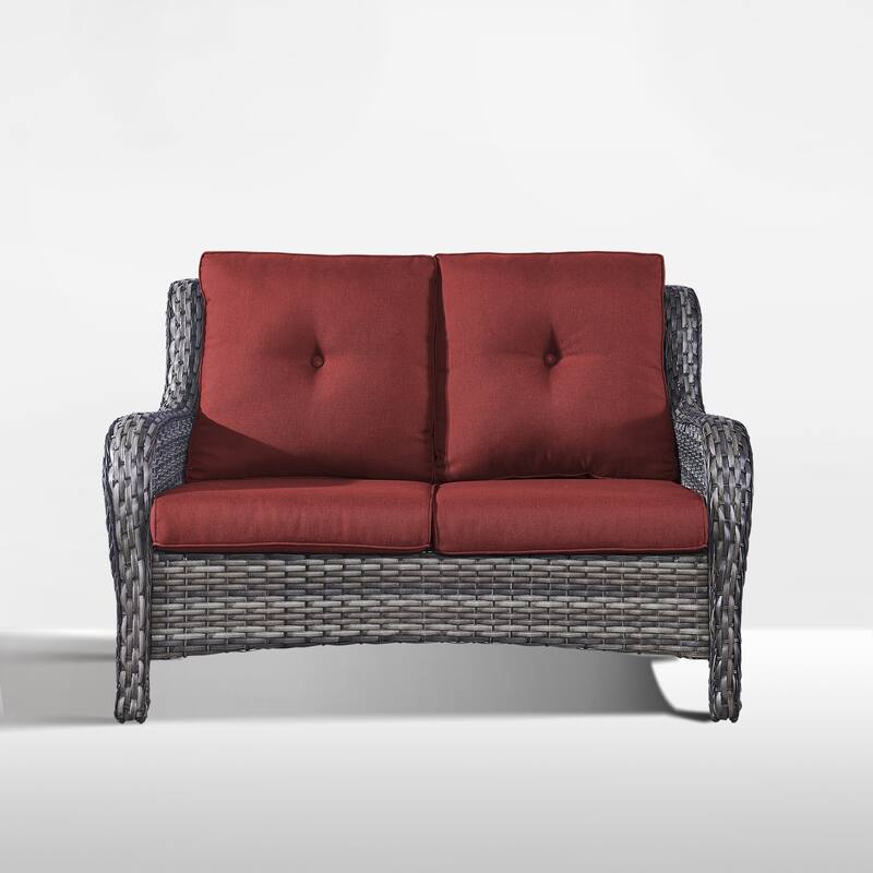 Outdoor Loveseat Sofa 2-Seat Sofa Grey-Red - Grey
