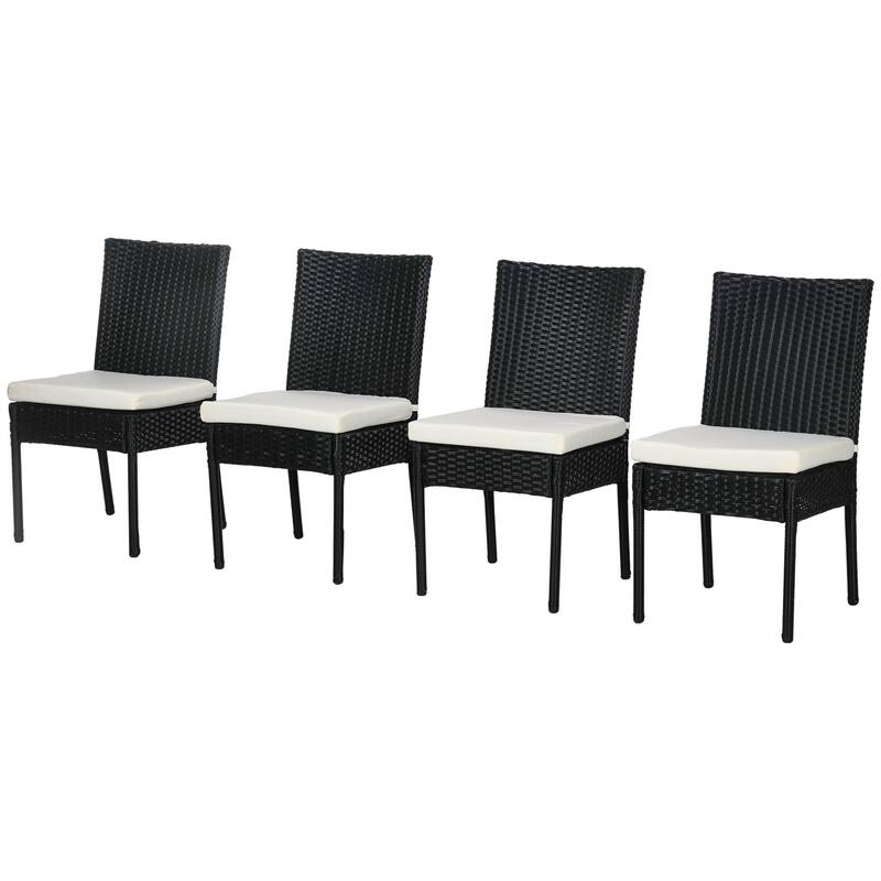 Outsunny 4 PE Rattan Outdoor Dining Chairs with Cushions, Patio Wicker Dining Chairs with Backrests
