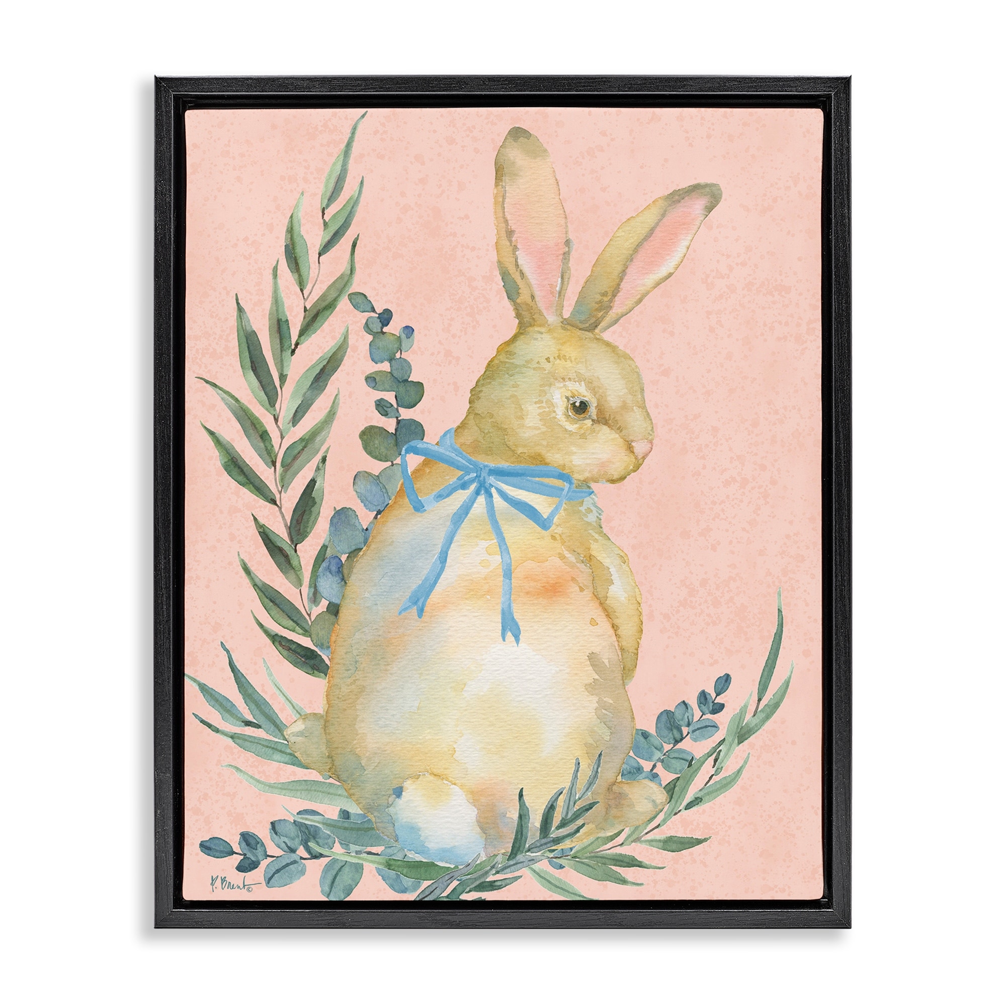 Stupell Eucalyptus & Bunny Pastel Framed Floater Canvas Wall Art Design By Paul Brent