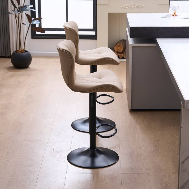 Set of 2 Modern Adjustable Height Bar Stools Padded PU Leather Swivel Stools