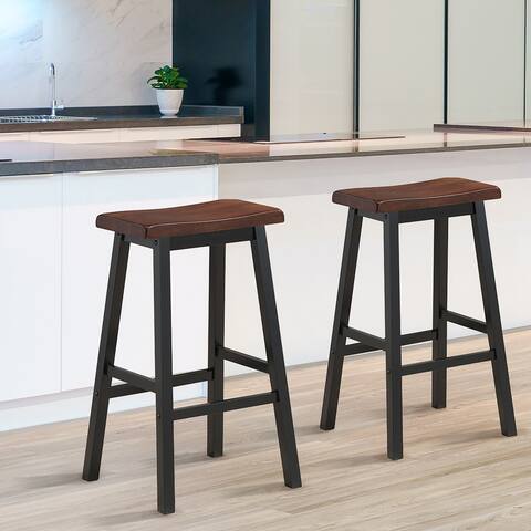 24 Inch Saddle Seat Stools Wood Vintage Counter Height Chairs