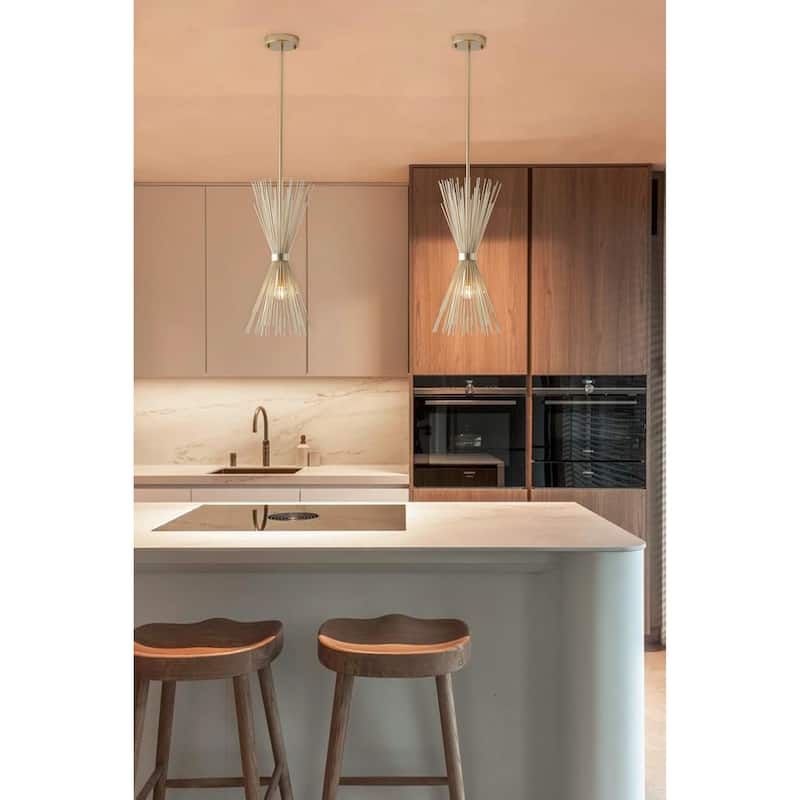 1 Light Gold Iron Pendant With A Spiked Cone Shade