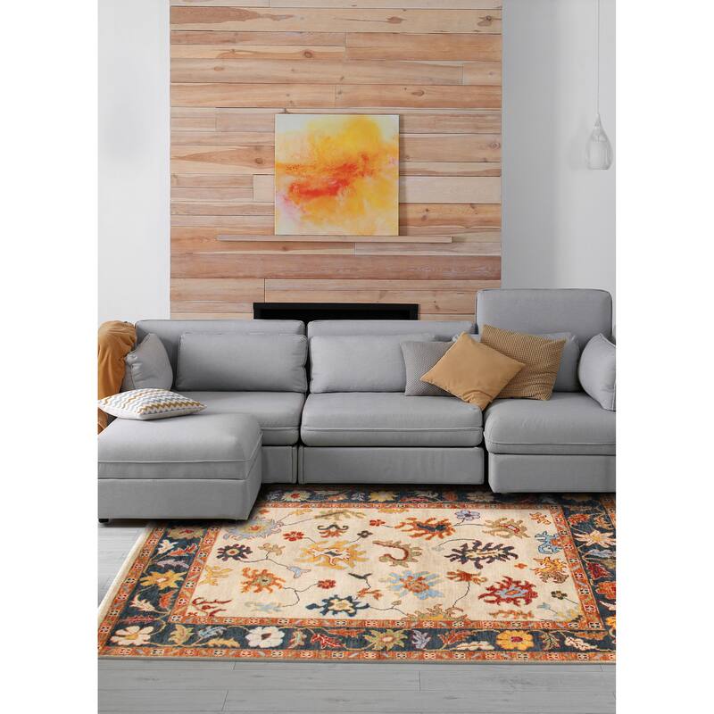 ECARPETGALLERY Hand-knotted Modern Oushak Light Khaki Wool Rug - 8'0 x 10'0