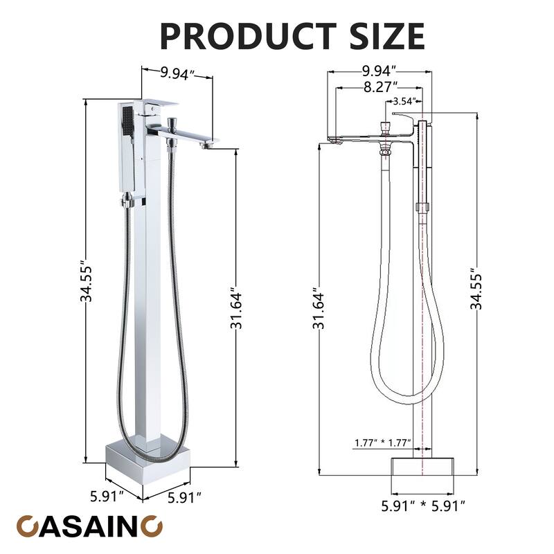CASAINC Single-Handle Freestanding Floor-Mount Roman Tub Faucet Bathtub Filler with Hand Shower