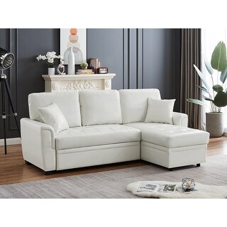 White Upholstered Reversible Sleeper Sectional Sofa - Bed Bath & Beyond ...