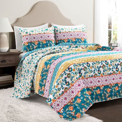 Lush Decor Emily Boho Stripe Reversible 3 Piece Quilt Set