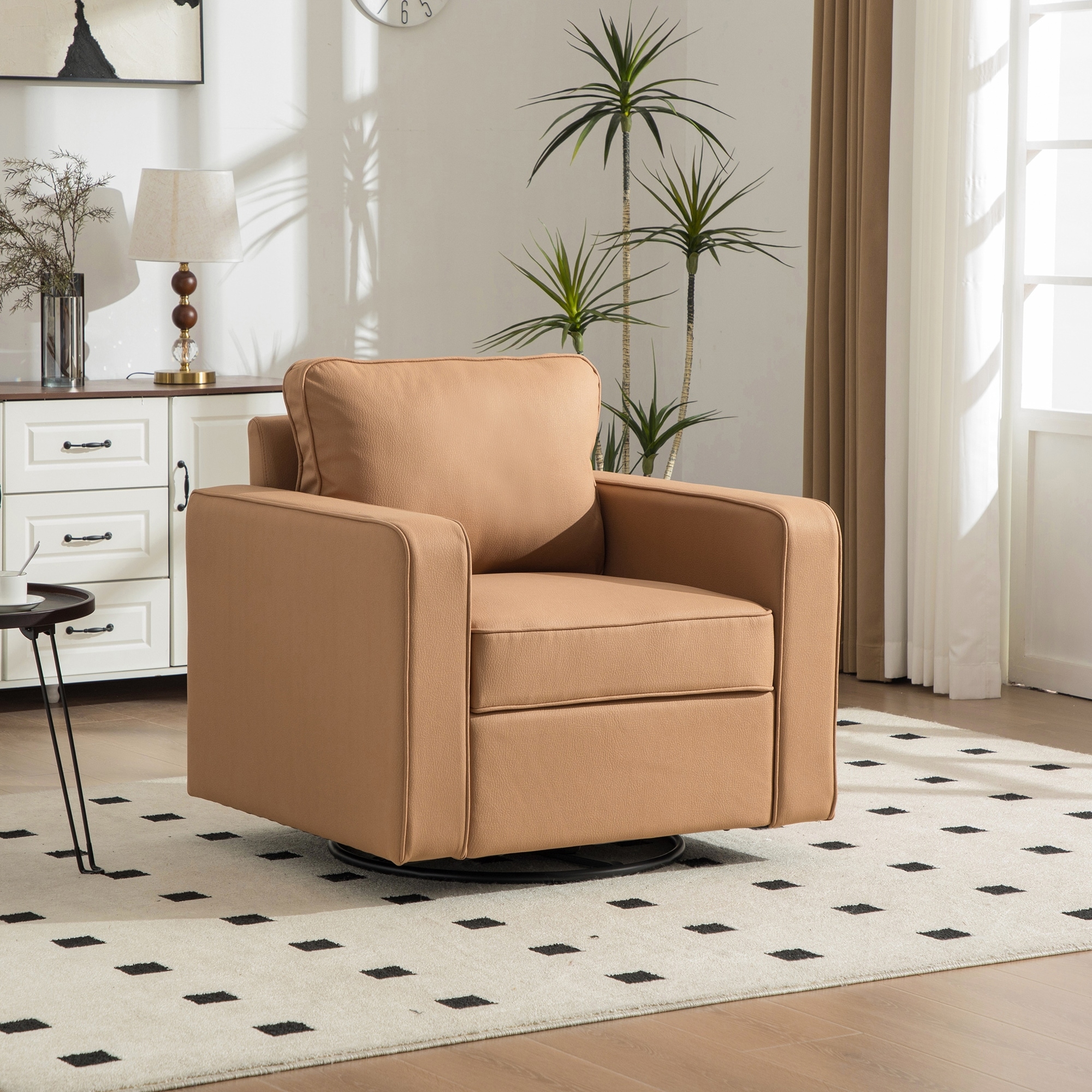 Amber Upholstered Chair Swivel Chair Armchair with Hidden Storage, Club Chair Single Sofa Chair with Pillow