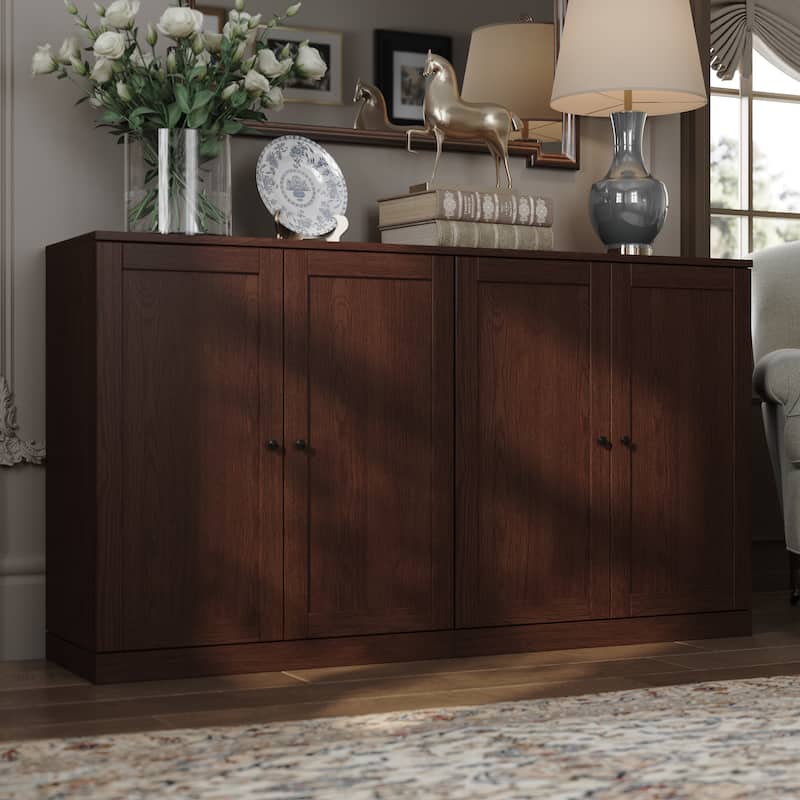 Palace Imports Premium 100% Solid European Oak Hardwood Modular Dining Room Sideboard with Shaker Doors - 64" Wide, 35.75" Tall - Rich-Cherry-Oak