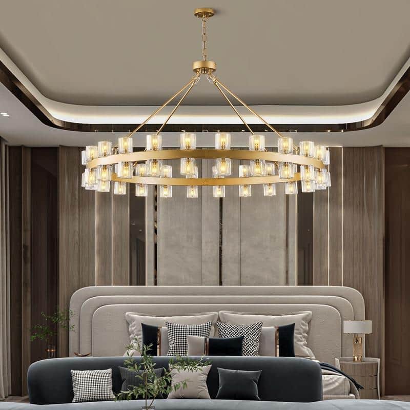 KAYLA Wagon Wheel Chandelier With Crystal Shade